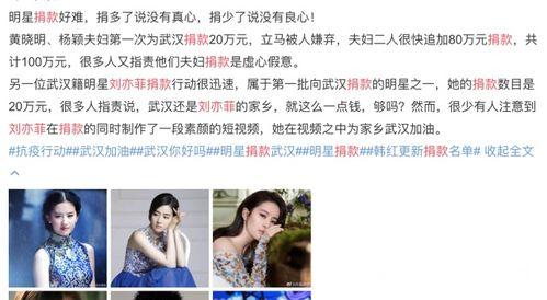 武汉疫情所有明星捐款,爱心汇聚，共筑抗疫防线